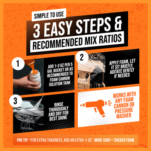 16oz Orange Foam Car Wash Soap – pH Balanced Citrus Vehicle Shampoo